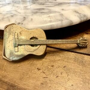 Vintage 1979 Solid Brass Baron Buckle Belt Buckle Country Western Guitar Patina